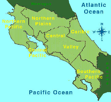 costa rica regions carte
